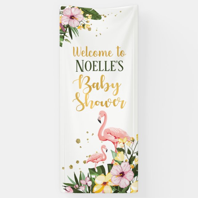 Lona Flamingo Flamingo Floral Gold Baby Shower (Vertical)