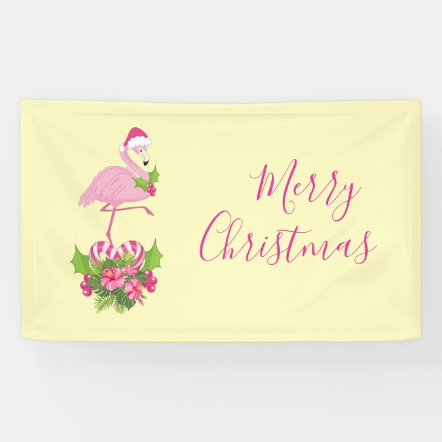 Lona Flamingo rosado en Santa Hat con Candy Cane Bouque (Horizontal)