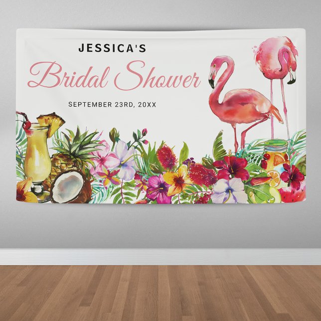 Lona Flamingo Tropical Beach Floral Bridal Shower (Subido por el creador)