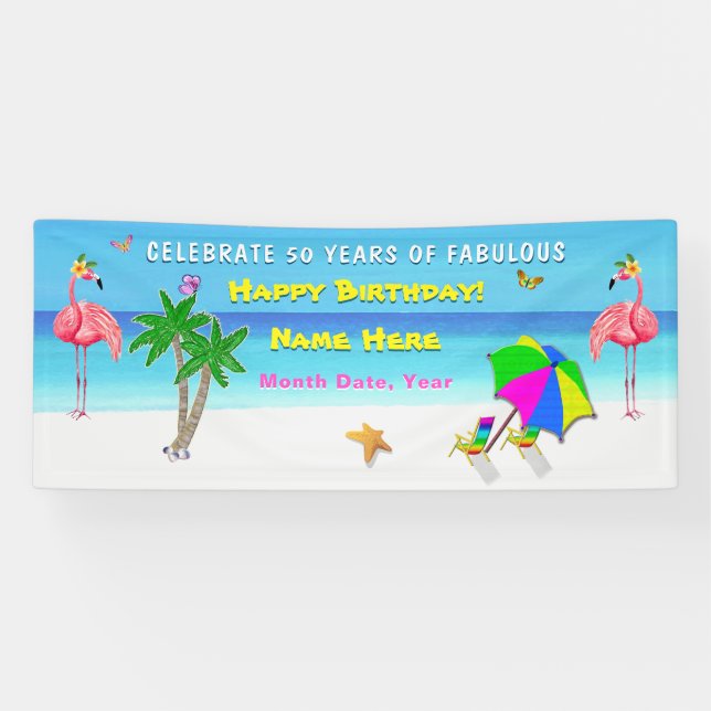 Lona Flamingo tropical Fiesta 50 y fabuloso cartel (Horizontal)