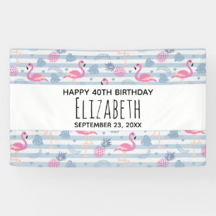 Lona Flamingo y patrón de piña singulares Cumpleaños