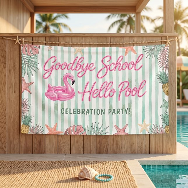 Lona Flamingos Rayas Adiós Escuela Hola Piscina (Subido por el creador)