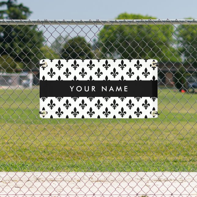 Lona Fleur de Lis, Black on White, Black, Your Name (in situ)
