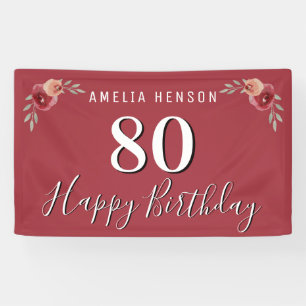 Lona Flor Floral Acuarela Roja Cumpleaños 80