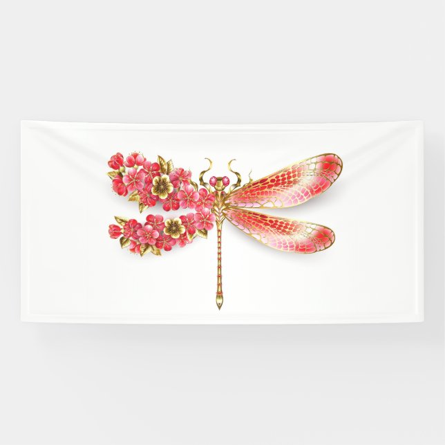 Lona Flor libélula con sakura de joyas (Horizontal)