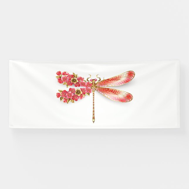 Lona Flor libélula con sakura de joyas (Horizontal)