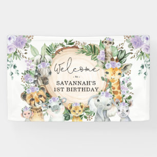 Lona Flor morada Safari salvaje Animales Bienvenidos al