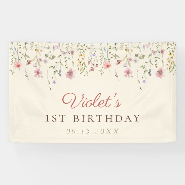 Lona Flor Pequeña Flor Silvestre Primer cumpleaños (Horizontal)