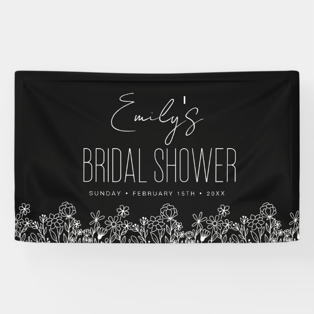 Lona Flor silvestre Boho Bridal Shower Black (Horizontal)