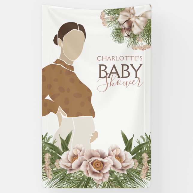 Lona Flora acuarela Baby Shower rosa de Rubor (Vertical)