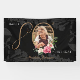 Lona Floral 80th Birthday Black Gold Moda Personalizado