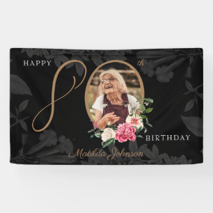 Lona Floral 80th Birthday Black Gold Moda Personalizado