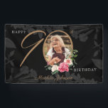 Lona Floral 90th Birthday Black Gold Personalizado Foto<br><div class="desc">Pancarta de fotos de la floral 90 cumpleaños de Personalizado de oro negro. Cartel de 90 años de fiesta floral y botánica delicada y femenina. Cuenta con hermosas flores alrededor de la foto de la persona de cumpleaños, ¡todo con un toque de austeridad vintage! El diseñador siempre está listo para...</div>