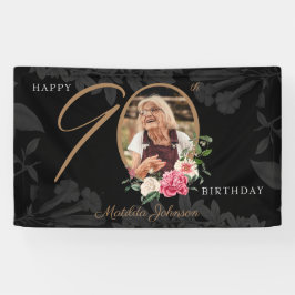 Lona Floral 90th Birthday Black Gold Personalizado Foto