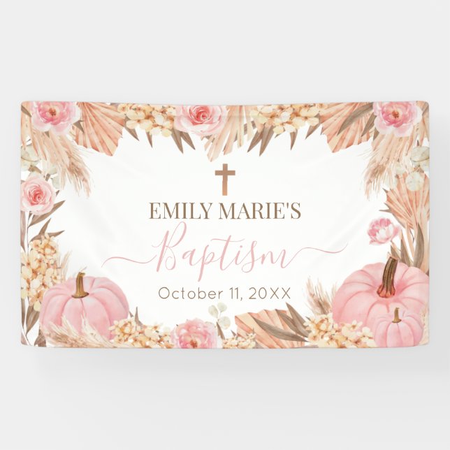 Lona Floral Boho Pampas Pink Pumpkin baptism (Horizontal)