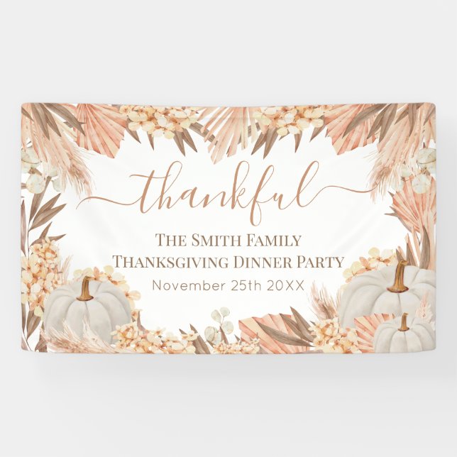 Lona Floral Boho Thanksgiving Dinner party banner (Horizontal)