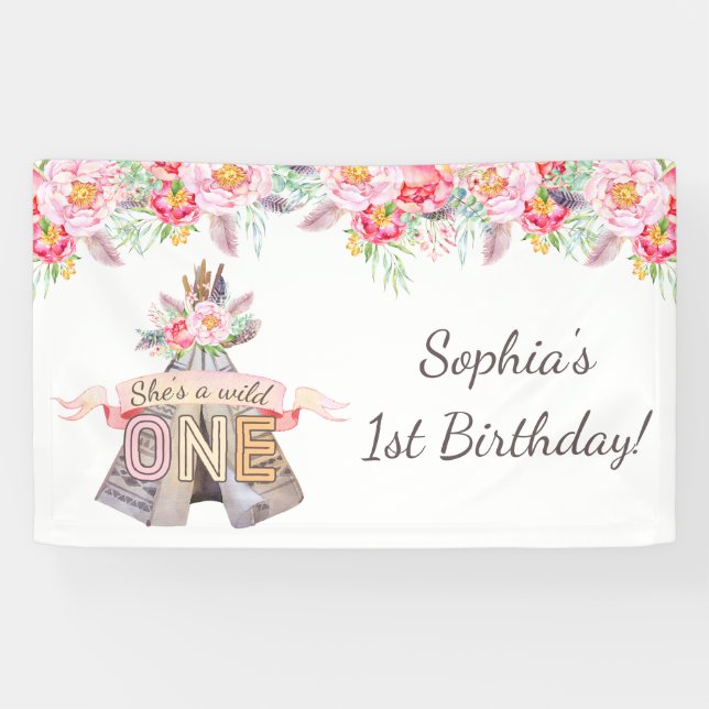 Lona Floral Boho Tribal Teepee Wild One First Birthday (Horizontal)
