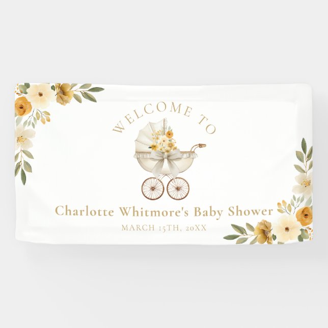 Lona Floral Carriage Welcome Baby Shower | Neutral (Horizontal)