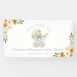 Lona Floral Carriage Welcome Banner | Baby Blue Shower 