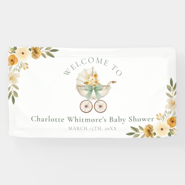 Lona Floral Carriage Welcome Banner | Sage Green (Horizontal)