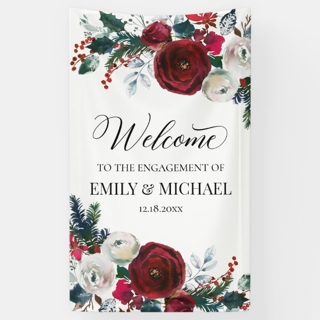 Lona Floral Christmas Engagement party banner custom (Vertical)