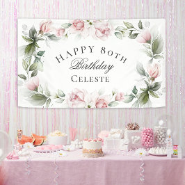 Lona Floral de acuarela rosa Femenina 80 cumpleaños