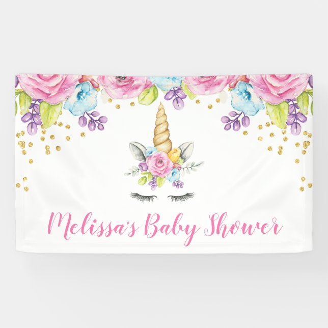 Lona Floral de agua unicornio Baby Shower (Horizontal)