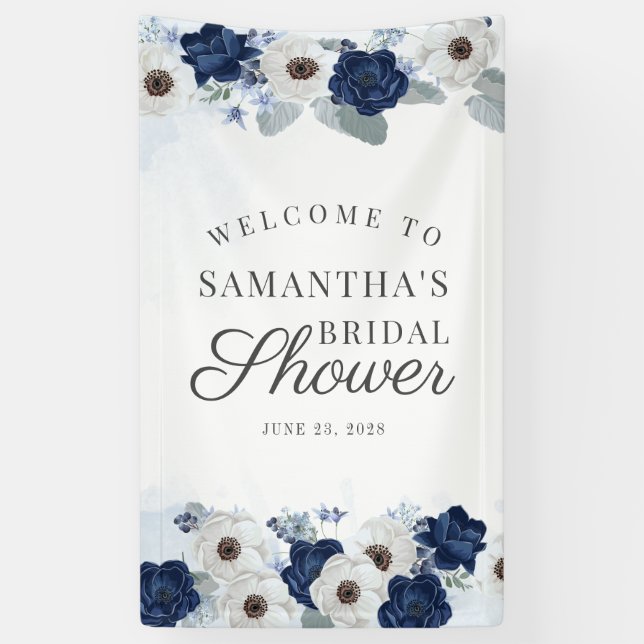 Lona Floral Dusty Blue Navy Botanal Bridal Shower (Vertical)