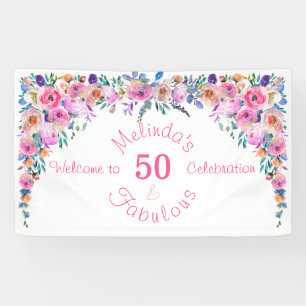 Lona Floral Elegante 50 y fabuloso cumpleaños
