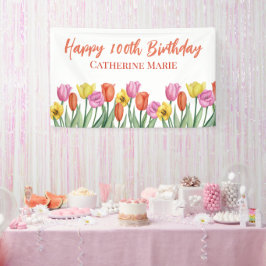 Lona Floral Feliz 100 Cumpleaños 