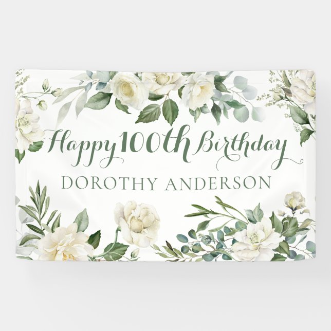 Lona Floral Feliz 100 Cumpleaños (Horizontal)