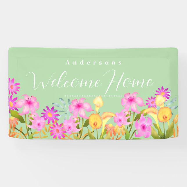 Lona Floral Garden Green Welcome Home (Horizontal)