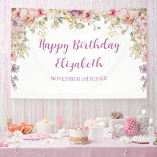 Lona Floral Happy Birthday orchids backdrop banner