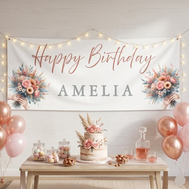 Lona Floral Happy Birthday Personalized Party Banner Si (Subido por el creador)