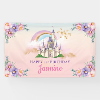 Lona Floral Magical Princess Castle Backdrop / Banner