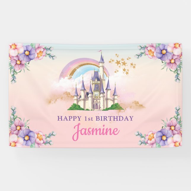 Lona Floral Magical Princess Castle Backdrop / Banner (Horizontal)