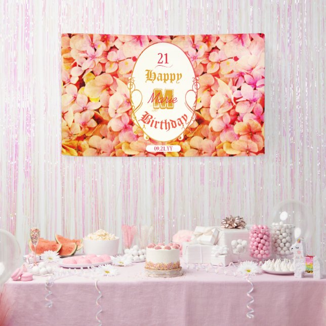 Lona Floral Modern Elegant 21st Happy Birthday Fiesta (Fiesta)