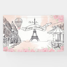 Lona Floral Paris backdrop Happy Birthday banner