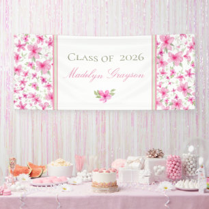 Lona Floral Rosa Azalea Acuarela Graduación