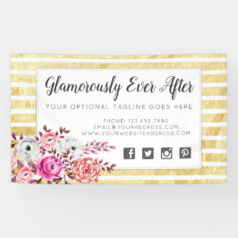 Lona Floral Rosa y Dorado Glam Acuarela Moderna Raya