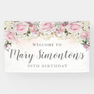 Lona Floral Rustica Rosa y Blanca 90 cumpleaños