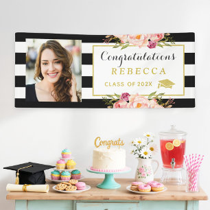 Lona Floral Stripes Glam Congrats Graduación Foto
