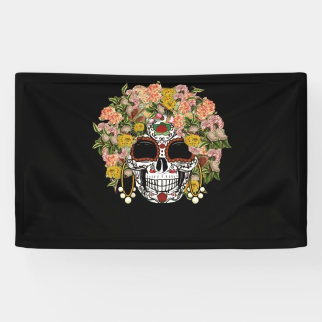 Lona Floral Sugar Skull Day of the Dead Dia De Muertos (Horizontal)