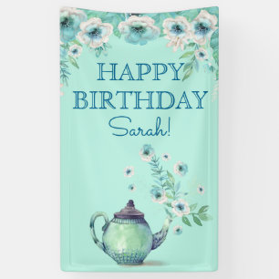 Lona Flores acuáticas de tetera verde de menta Aqua Ver