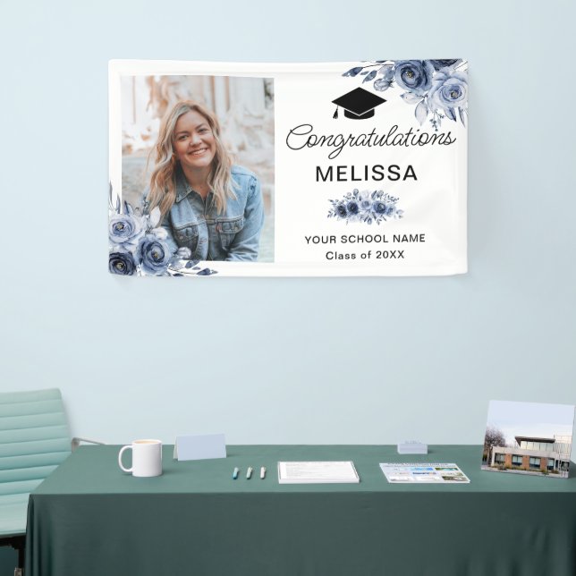 Lona Flores Azules Marinos Felicidades  (Feria)