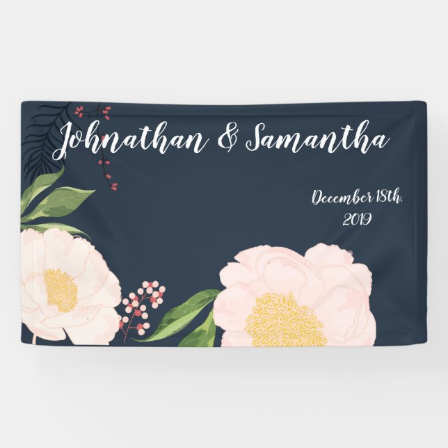 Lona Flores blancas florales en banner personalizadas d (Horizontal)