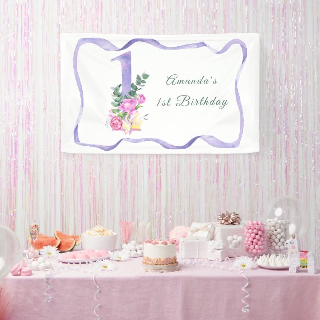Lona Flores de acuarela para fiesta de cumpleaños númer (Fiesta)