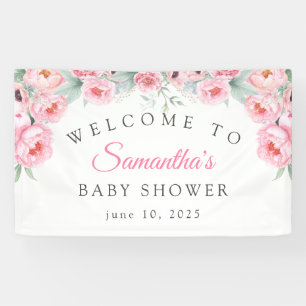 Lona Flores de acuarela rosa, Baby Shower, Bienvenidos