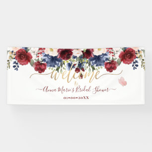 Lona Flores de acuarela Rosa Burdeos Azul Marino Bienve