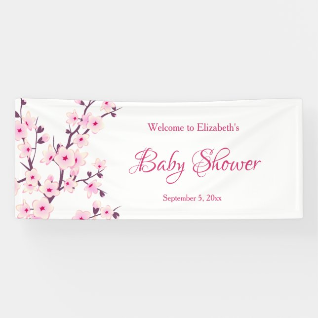 Lona Flores de cerezo blanco rosado | PERSONALIZADO BAB (Horizontal)
